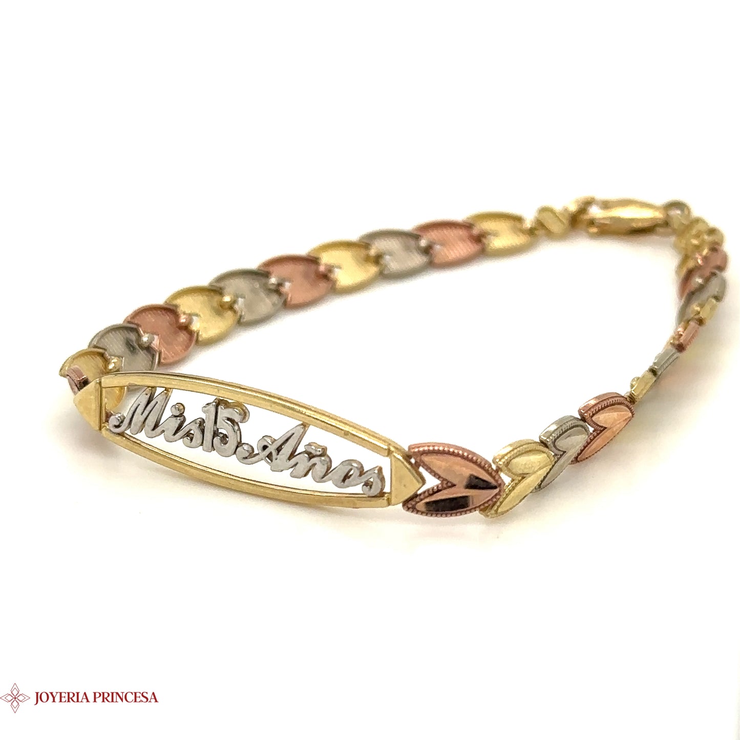 Pulsera Quinceañera Eslabones Corazón Oro 10K