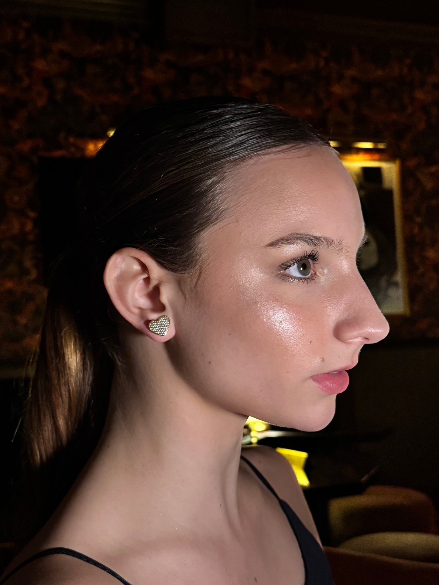 14K Gold Heart Stud Earrings with Cubic Zirconias