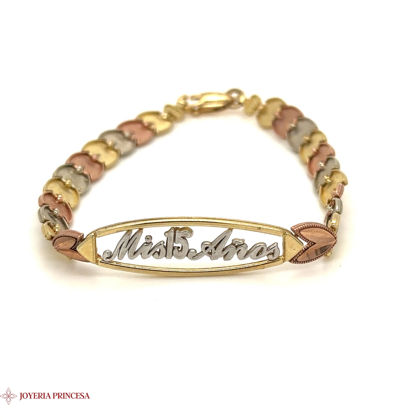 Pulsera Quinceañera Eslabones Corazón Oro 10K