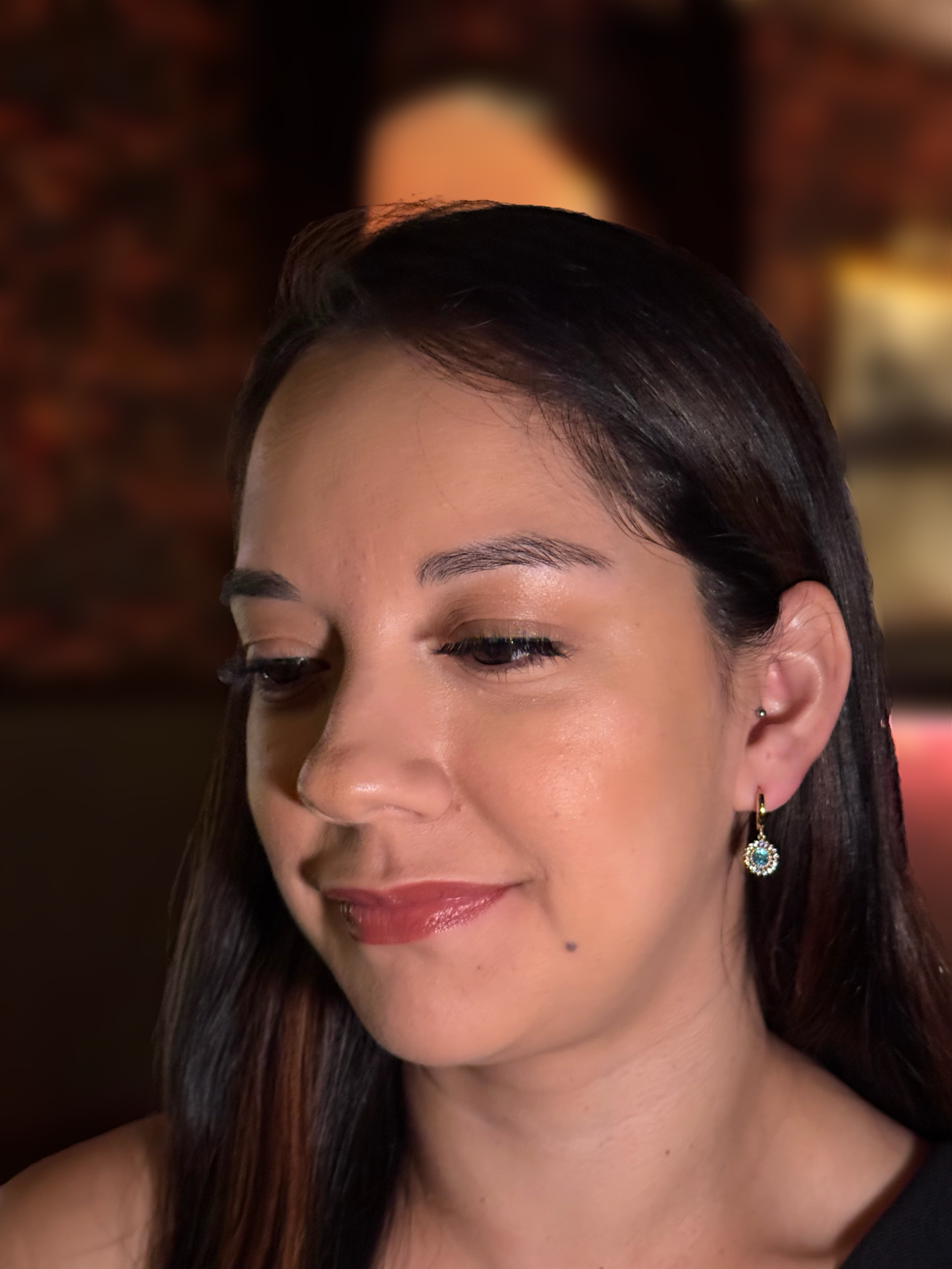 14K Gold Dangle Earrings with Turquoise CZ and Halo