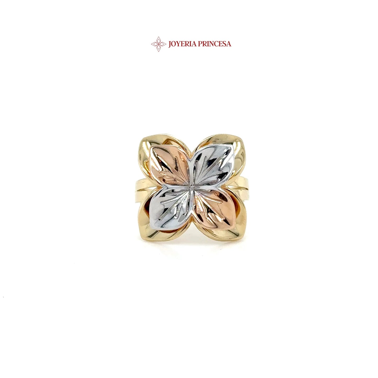 14K Tri-Color Floral Ring