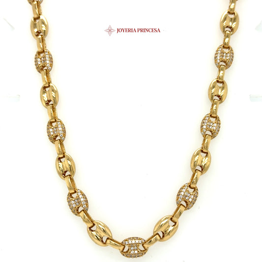 14K 18in 7.5mm Puffy Mariner Chain
