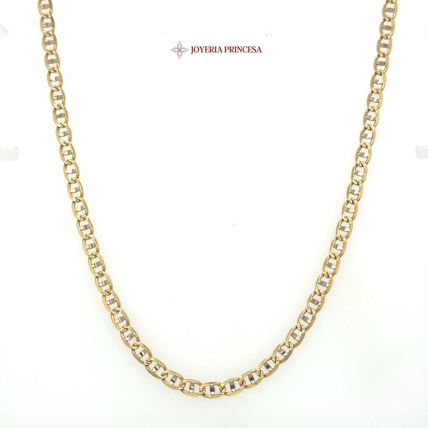 14K 18in 3.4mm Two-Tone Mariner Concave Diamond Cut