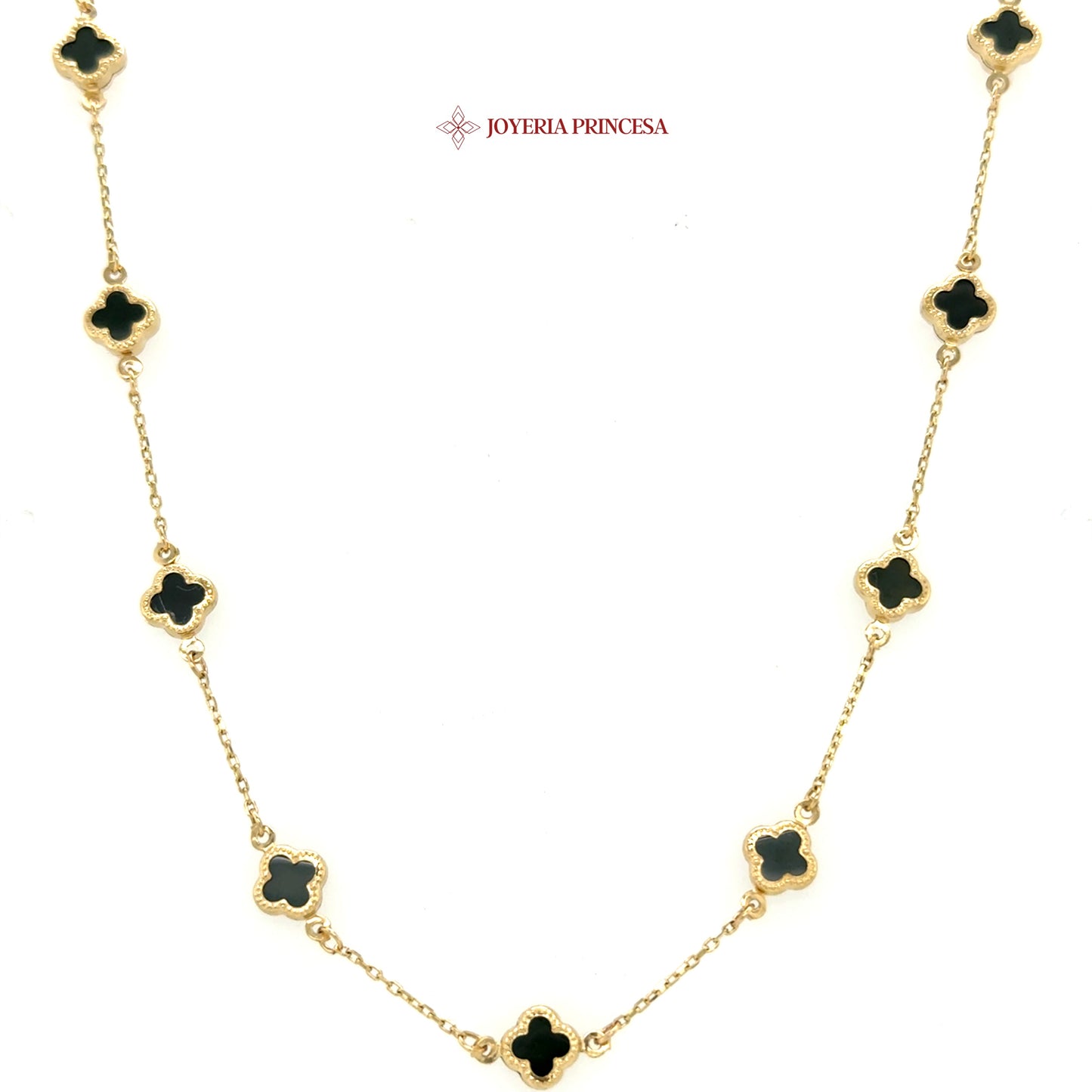 14K 18in Elegant Gold and Black Clover Necklace