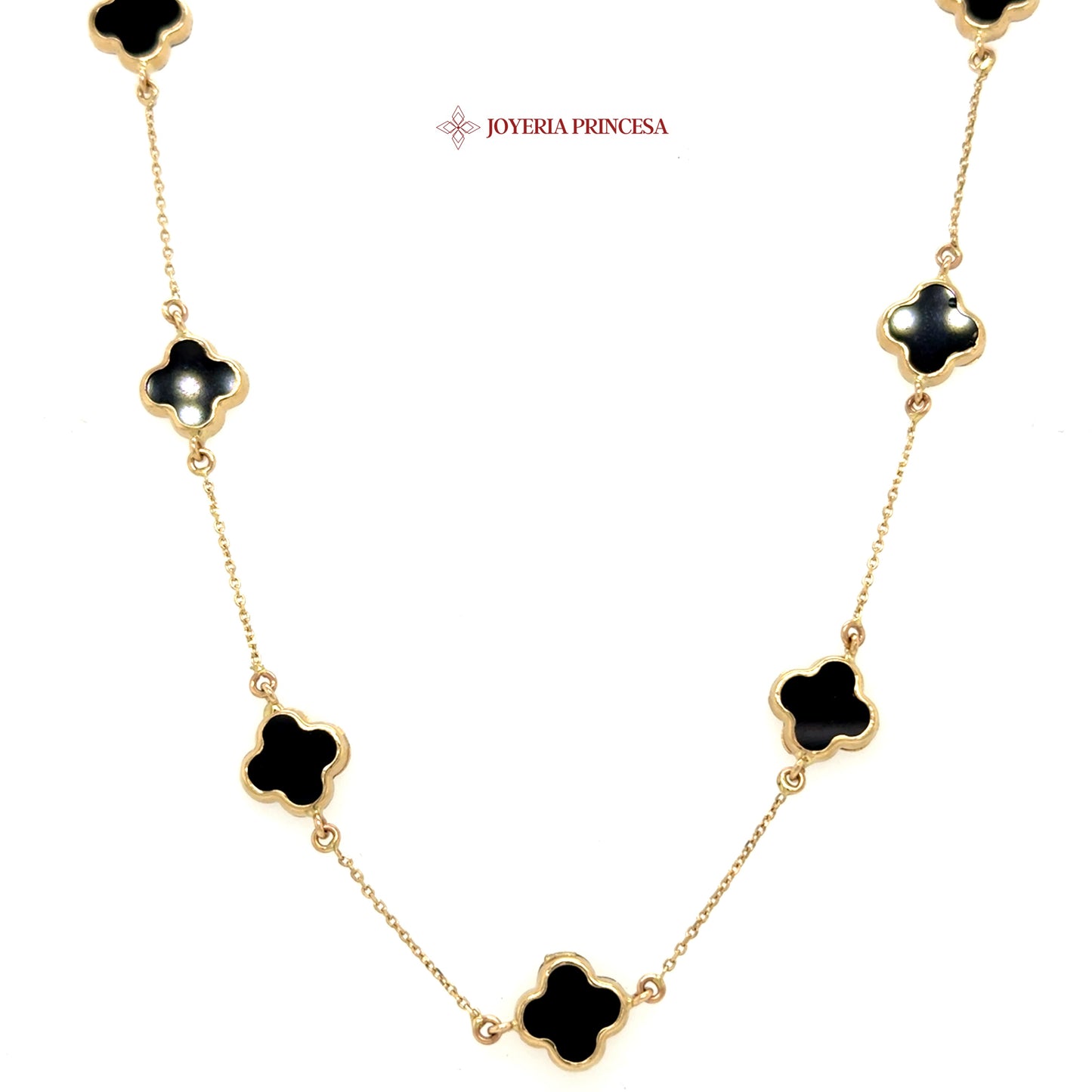 14K 18in Elegant black clover motif necklace