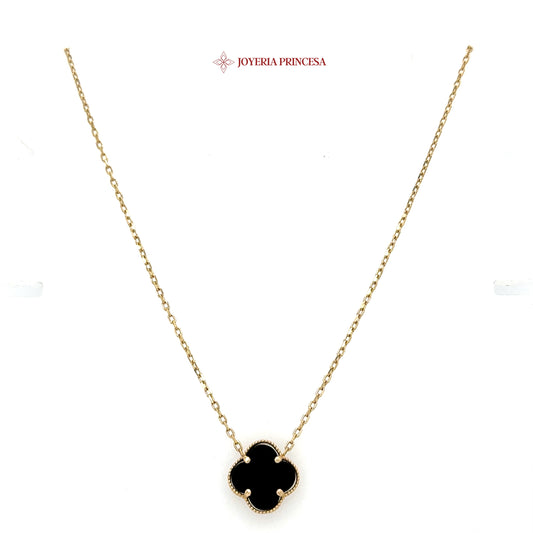 14K 18in Elegant Black Clover Pendant