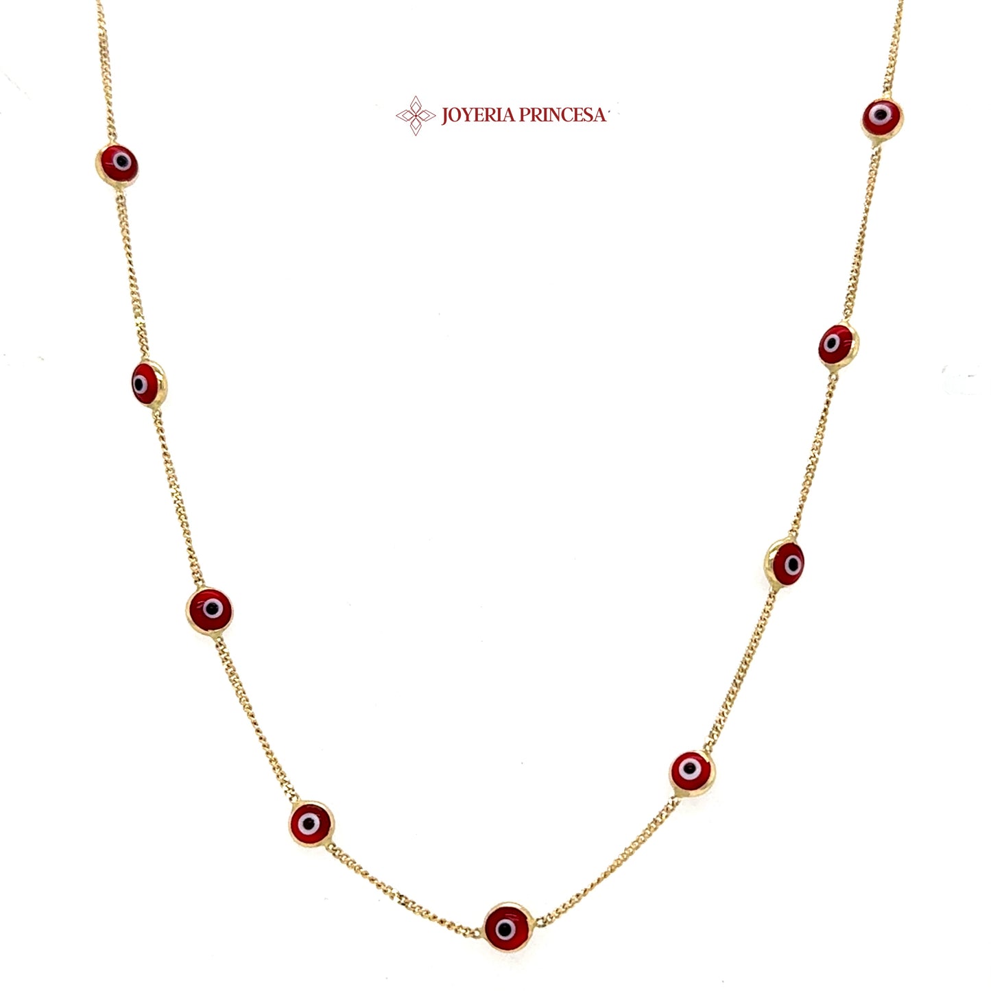 14K 16in Elegant Red and Gold Evil Eye Necklace