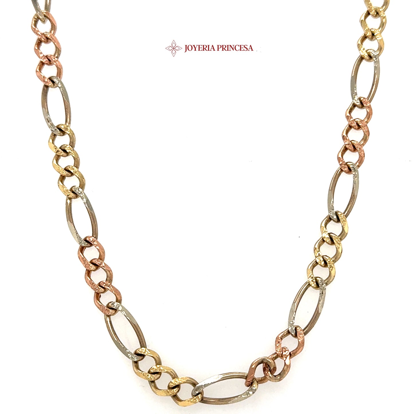 10K 26in 6.7mm Elegant Tri-Tone Link Necklace