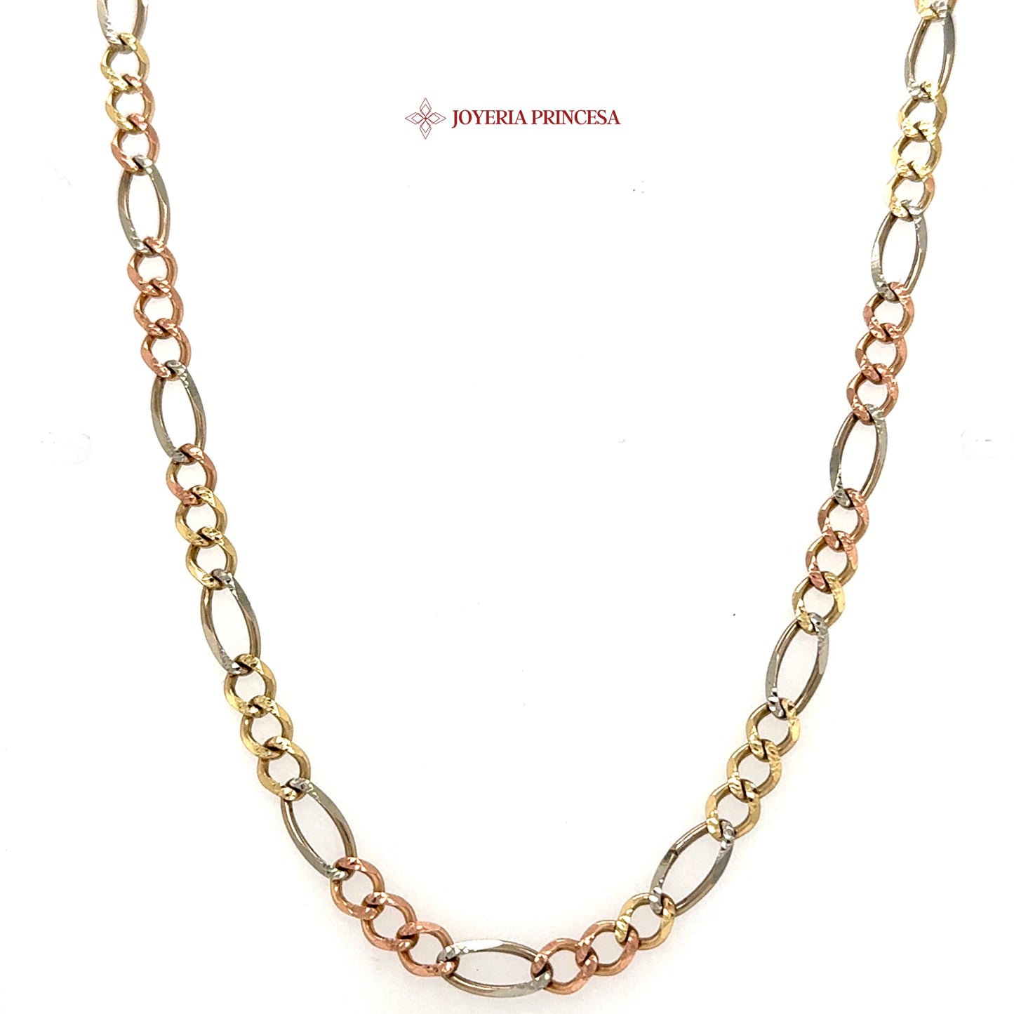 10K 24in 5.4mm Elegant Tri-Tone Link Necklace