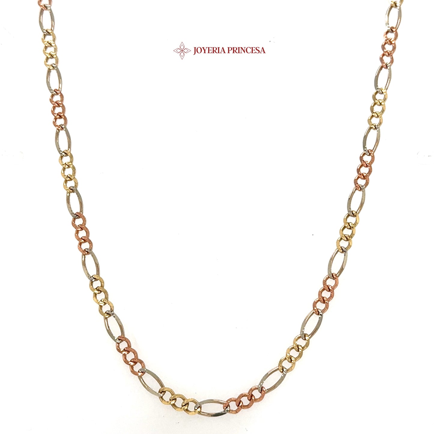 10K 24in 3.4mm Elegant Tri-Tone Link Necklace