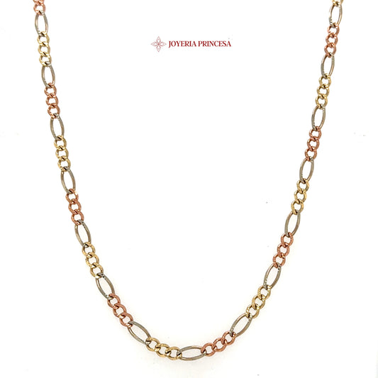 10K 22in 3.6mm Elegant Three-Tone Figaro Chain