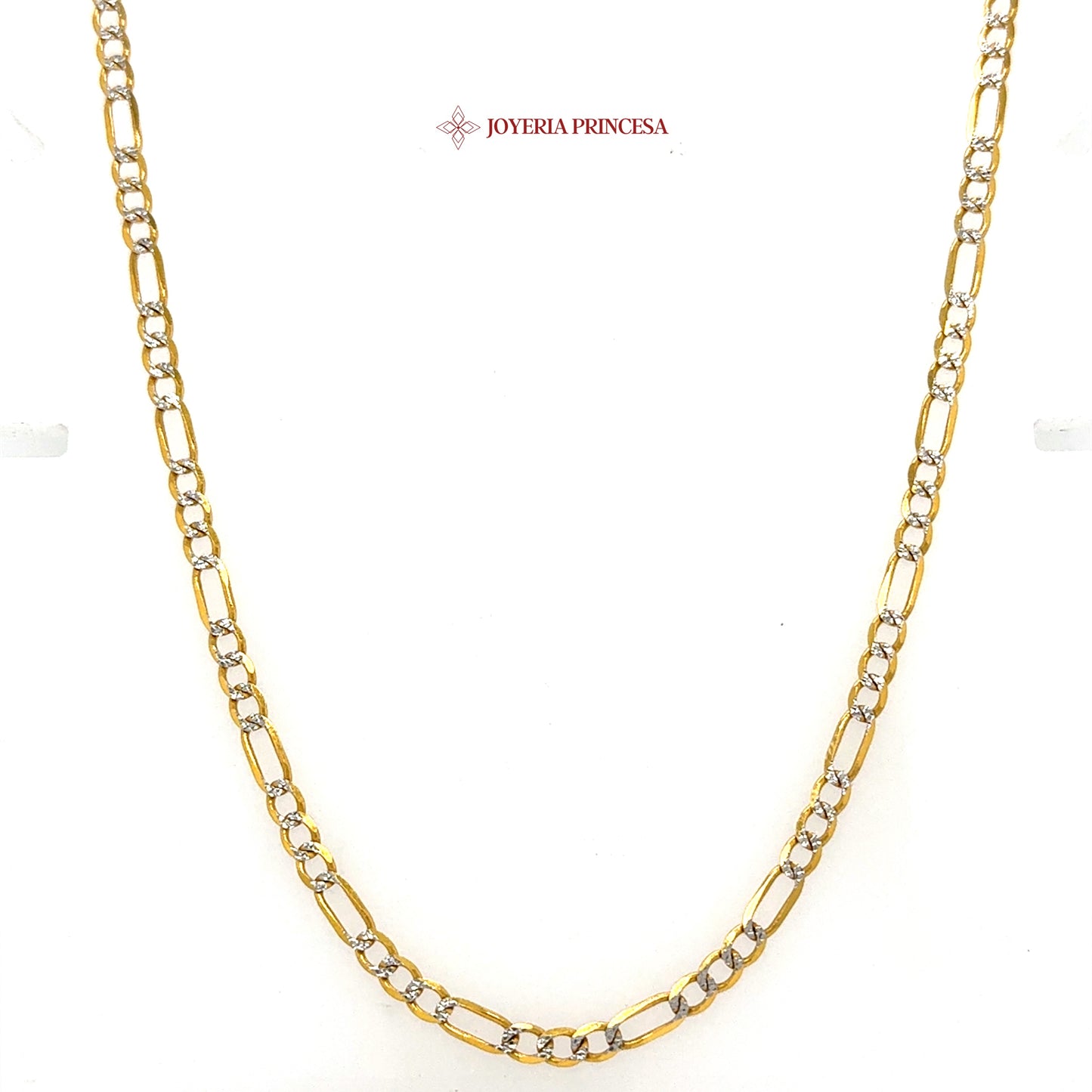10K 24in 3.3mm Elegant Two-Tone Figaro Diamond Cut Chain