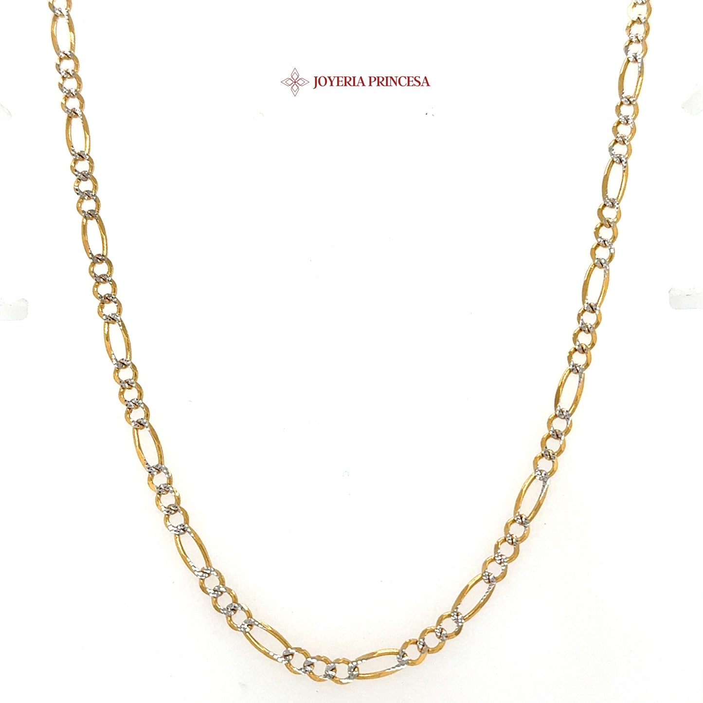 10K 24in 3.4mm Elegant Two-Tone Figaro Diamond Cut Chain