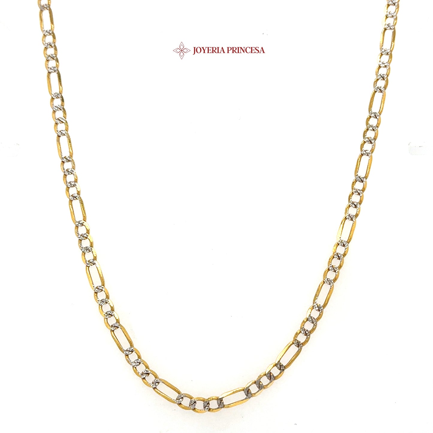 10K 22in 3.3mm Elegant Two-Tone Figaro Diamond Cut Chain