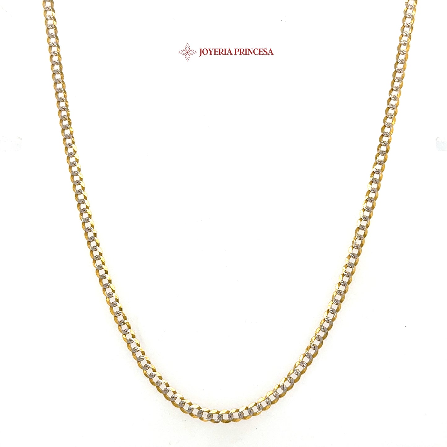 10K 18in 2.6mm Elegant Two-Tone Curb Necklace