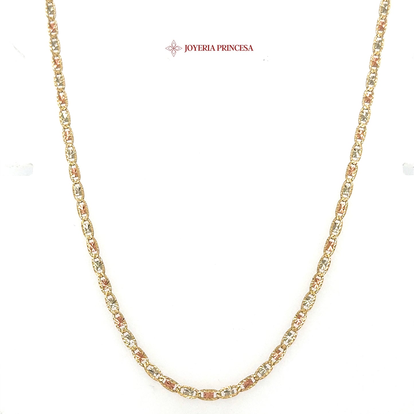 10K 20in 2.6mm Elegant 3-Tone Mariner Valentino Star Necklace