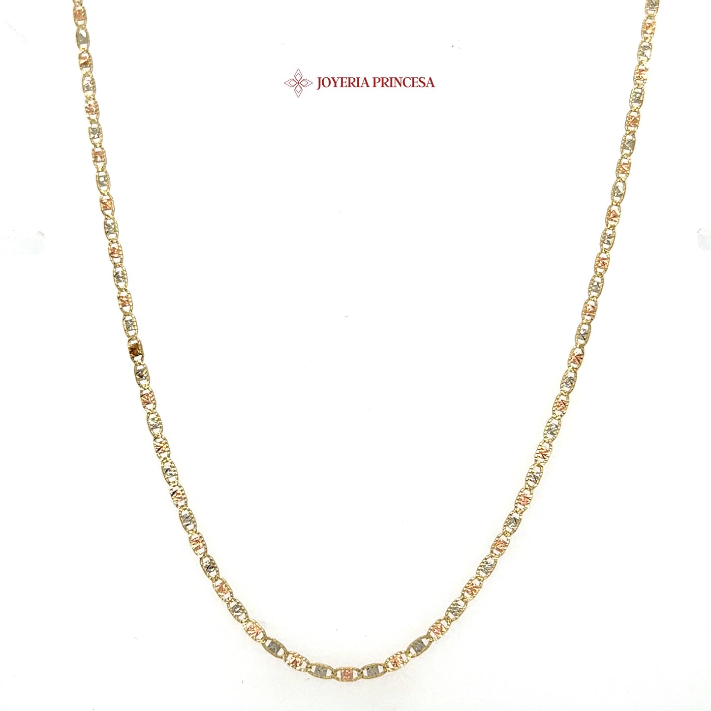 10K 18in 1.9mm Elegant 3-Tone Mariner Valentino Necklace