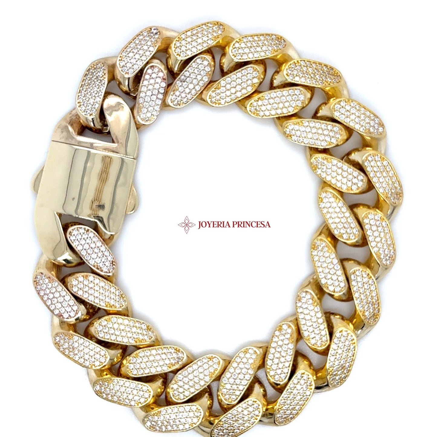 10K Gold Cuban Link Bracelet with Pave Design