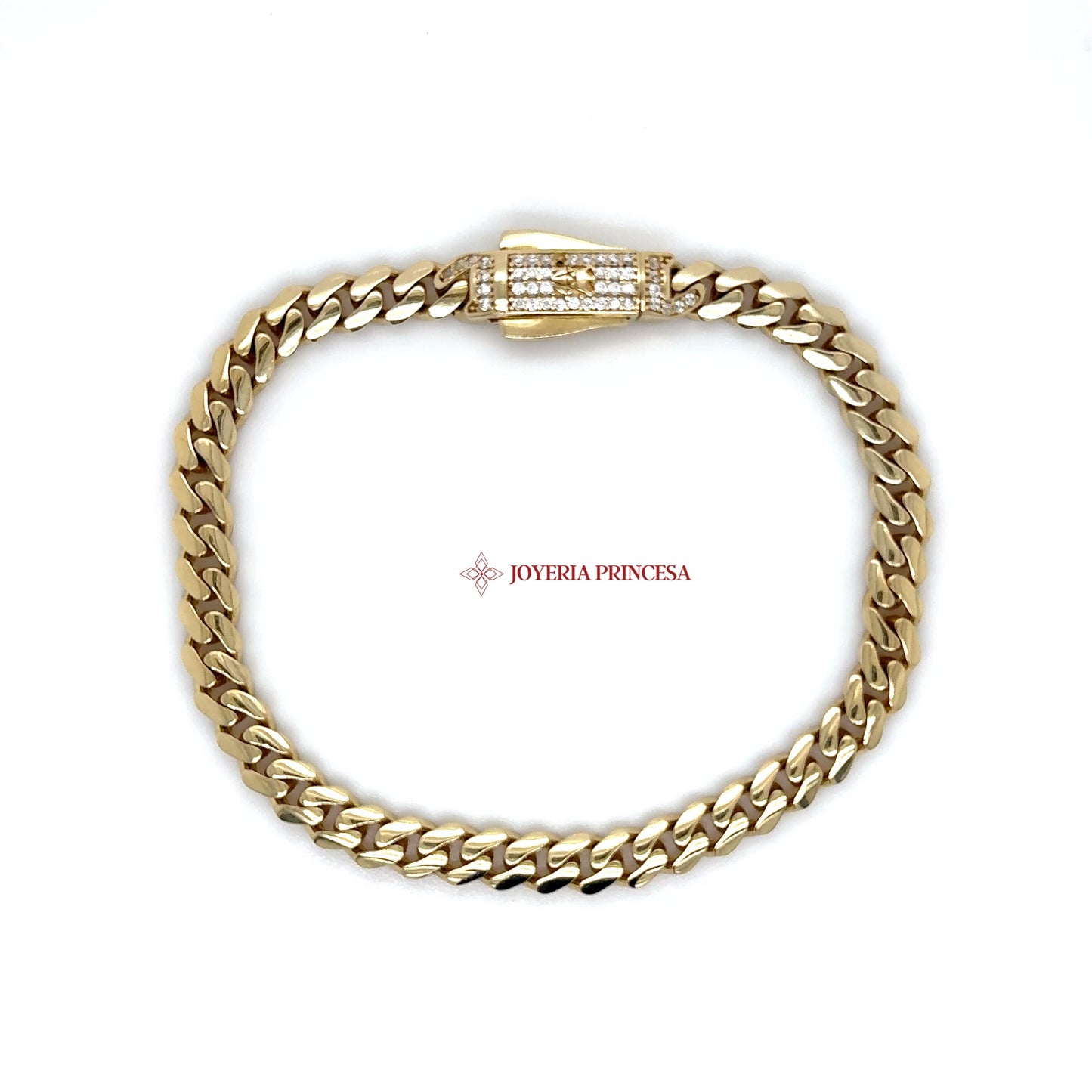 14K Gold Cuban Bracelet with Pave Clasp