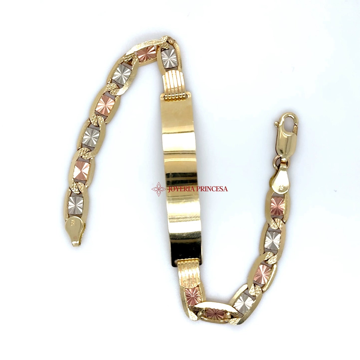14K Tri-Color Gold ID Bracelet with Star-Cut Links