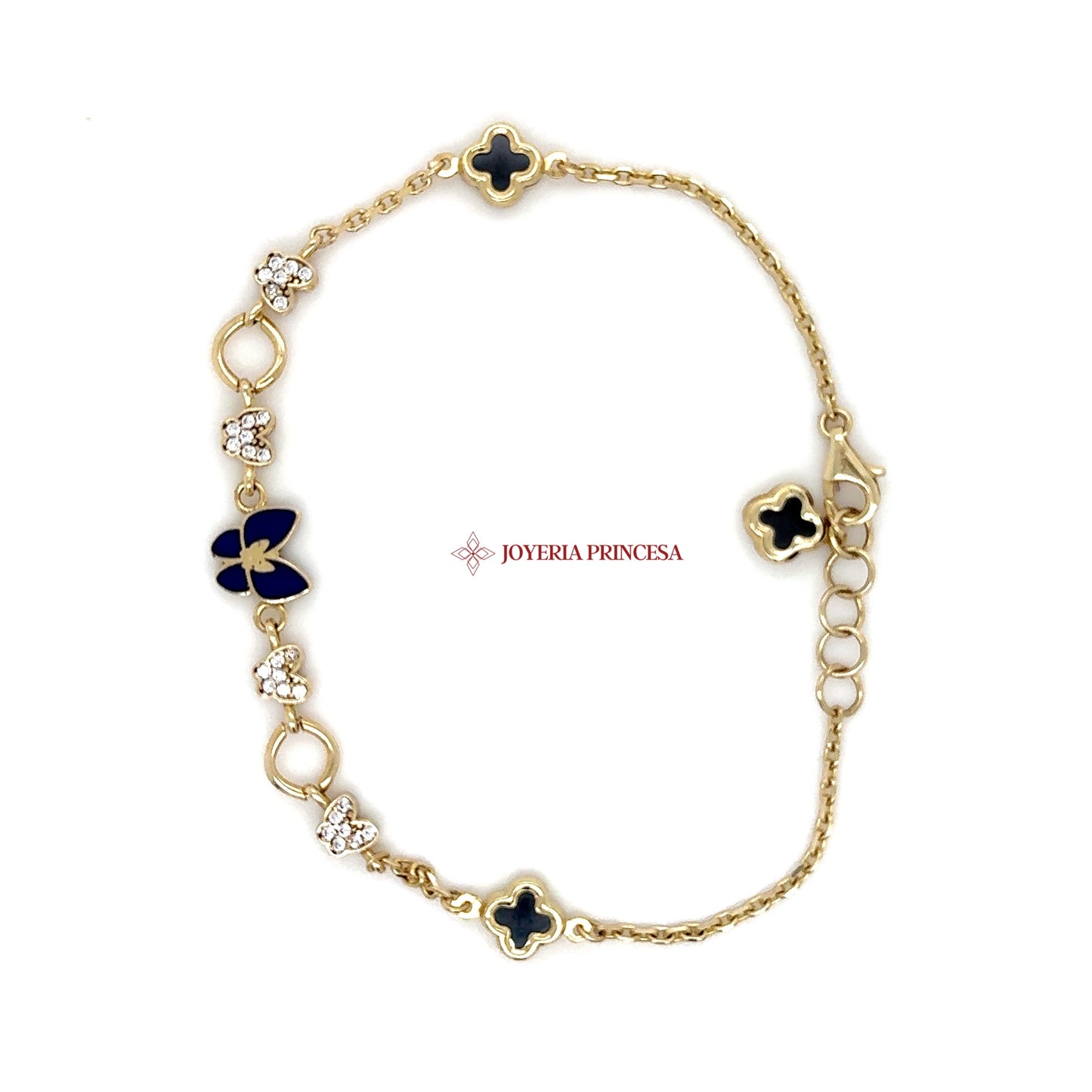 14K Gold Butterfly & Clover Bracelet