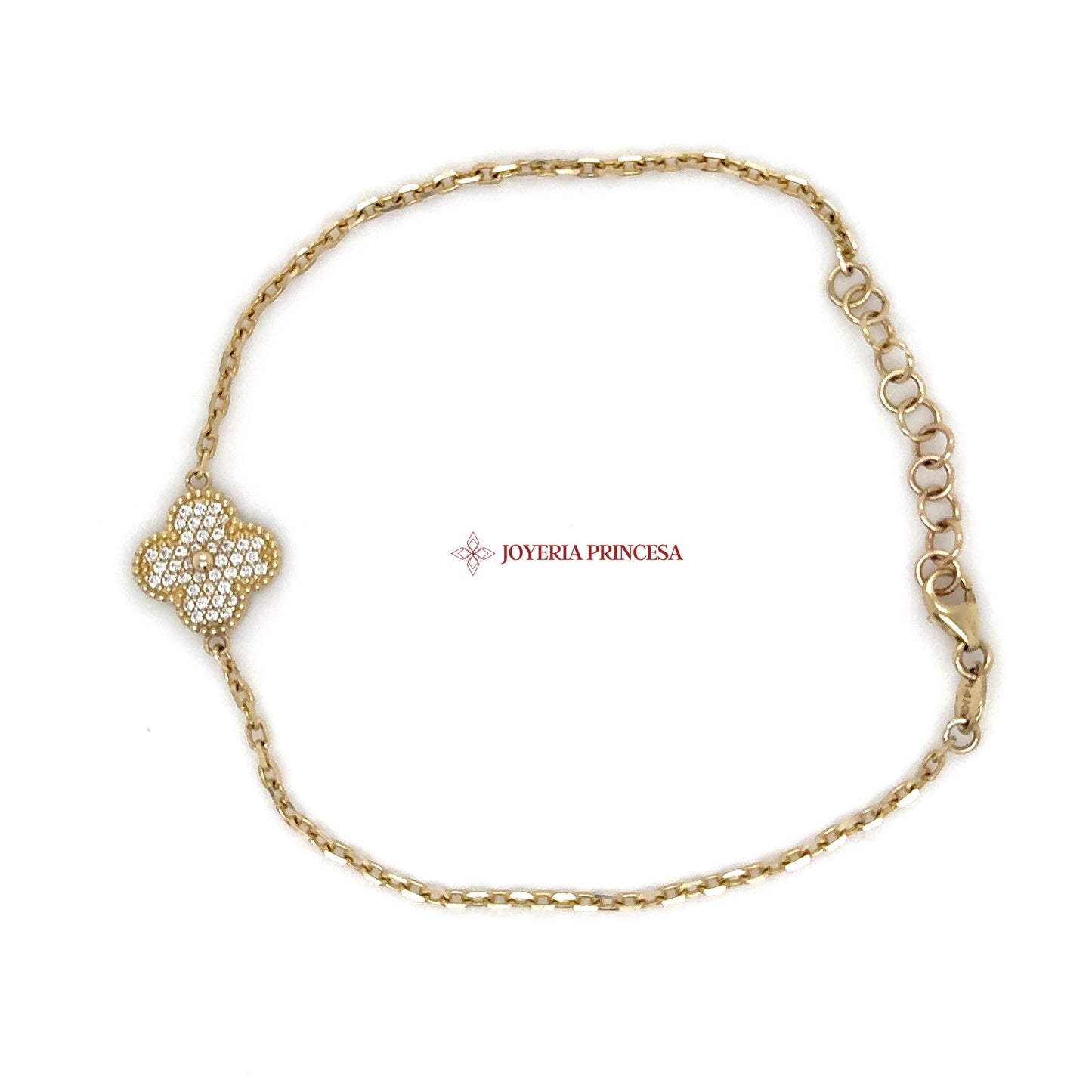 14K Gold Clover Bracelet with CZ Accents