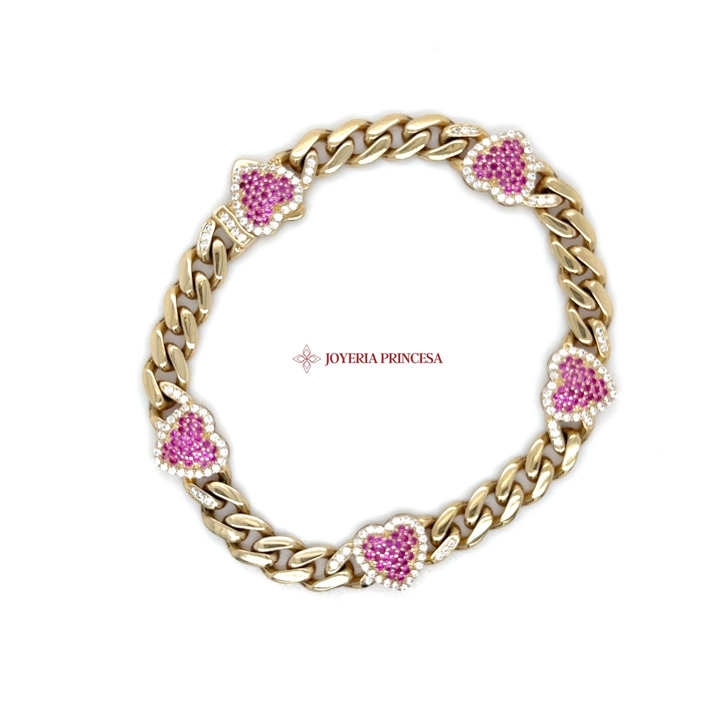 14K Heart-Shaped Pink Zirconia Bracelet