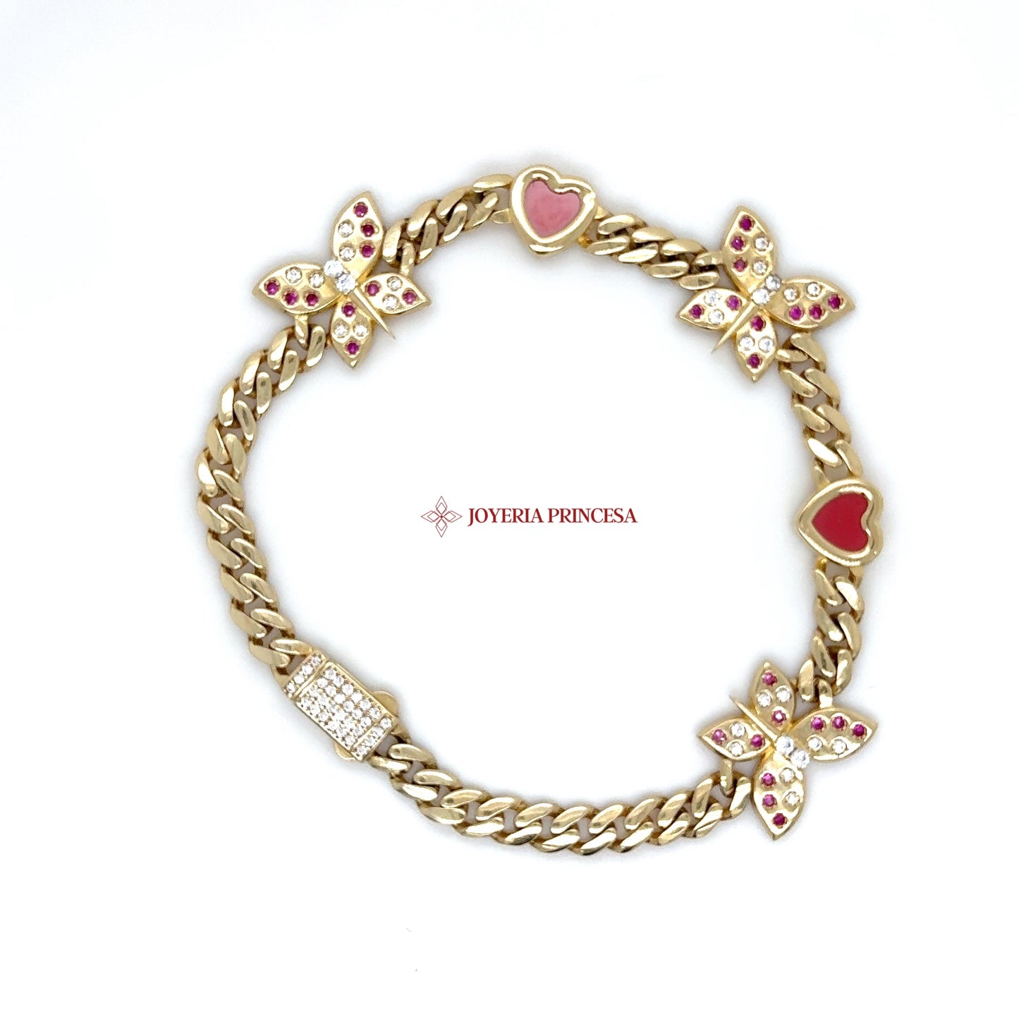 14K Elegant Butterfly and Heart Bracelet