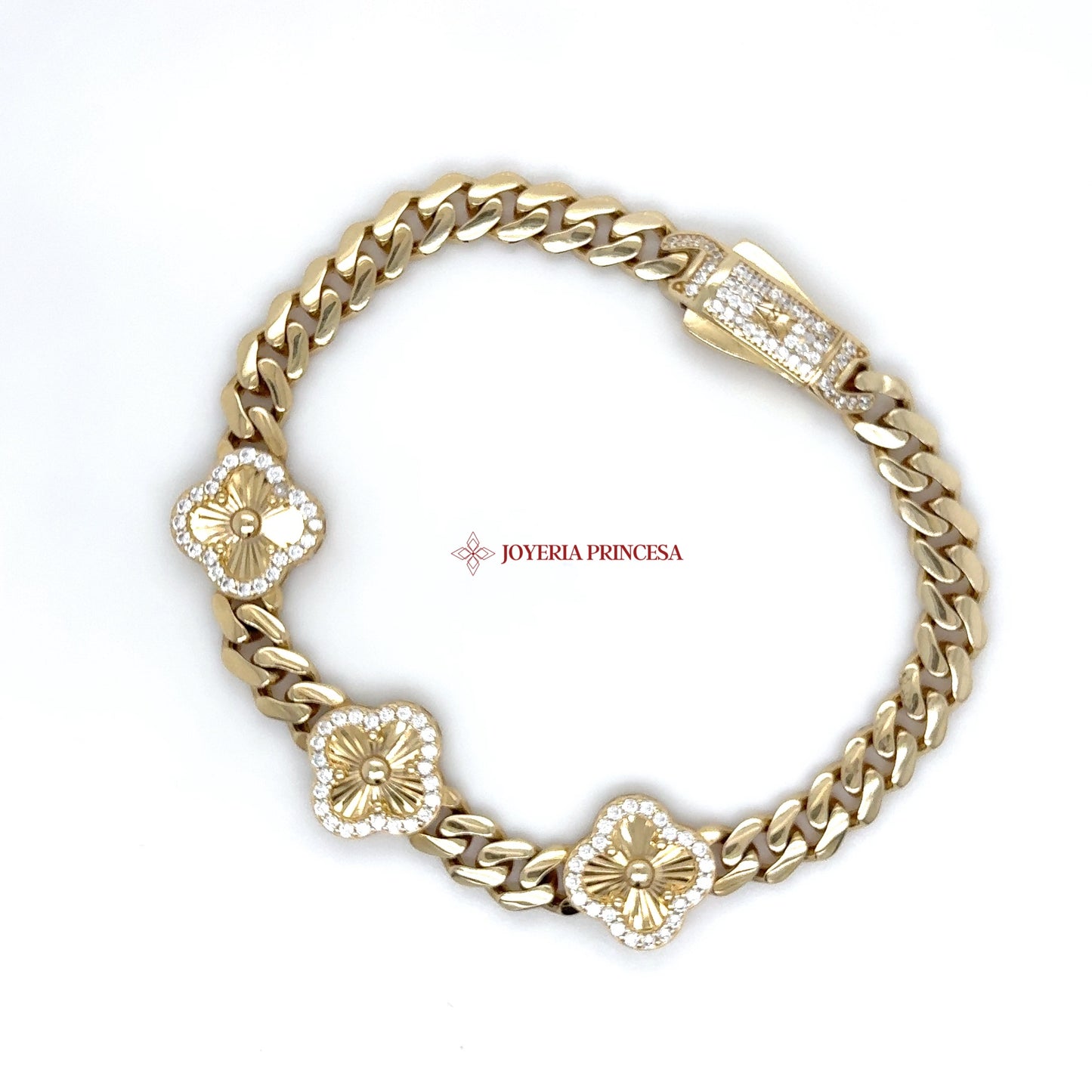 14K Elegant Floral Cuban Link Bracelet