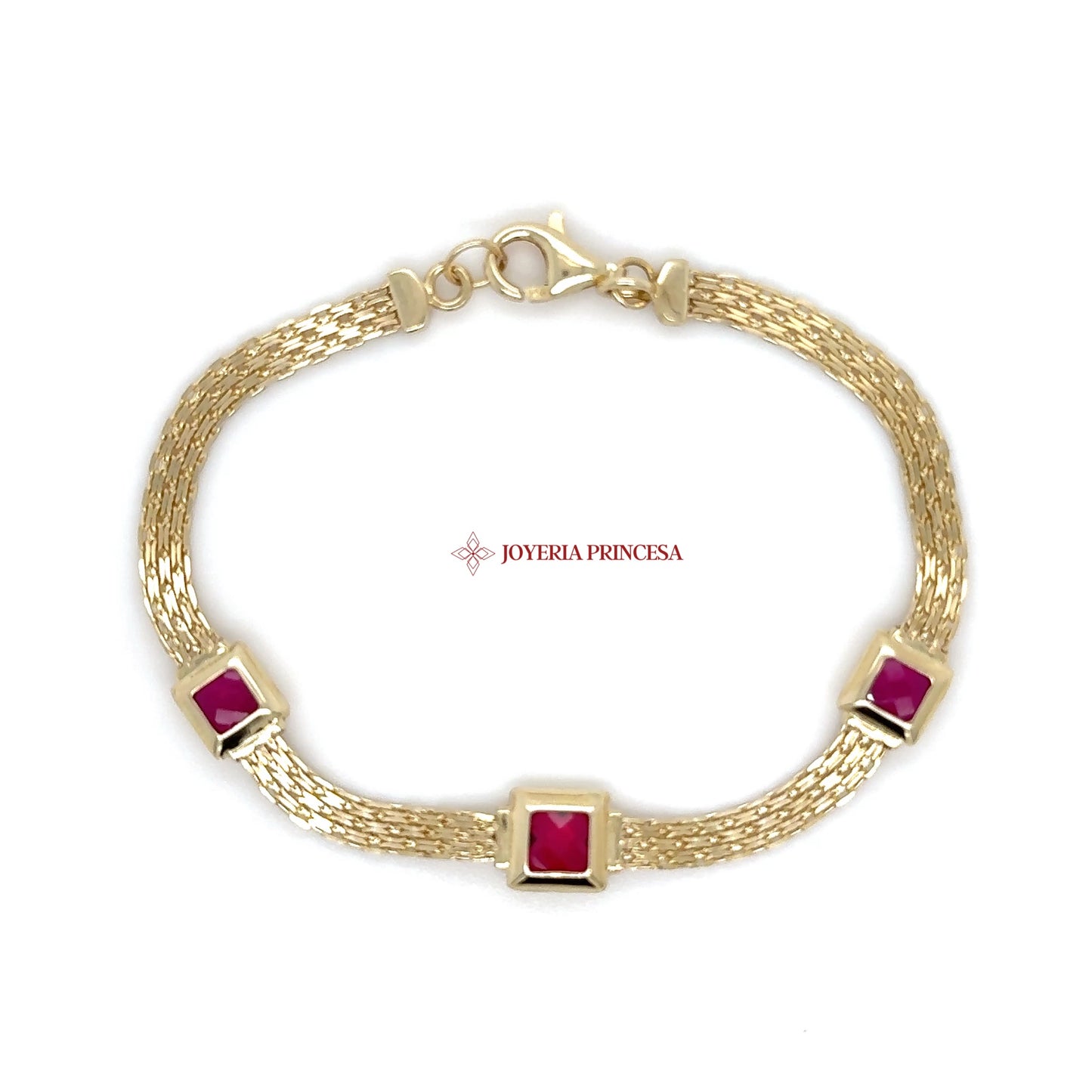 14K Elegant Ruby-Accent Woven Bracelet