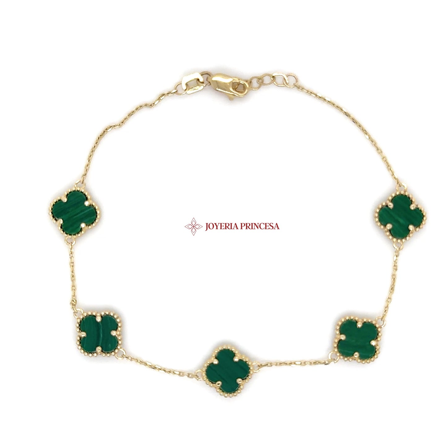 14K Green Malachite Clover Bracelet