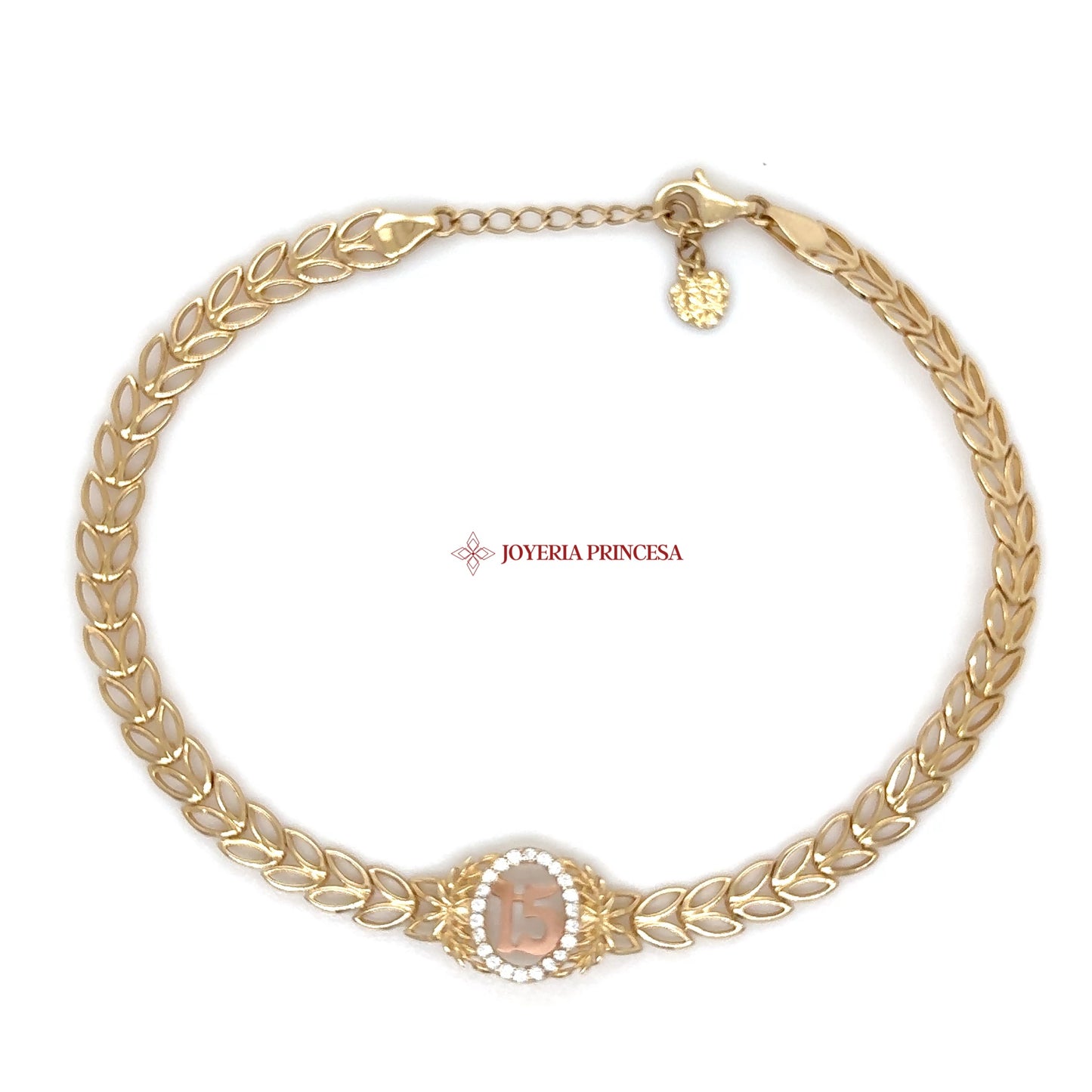 14K Elegant Leaf Motif Quinceanera Bracelet