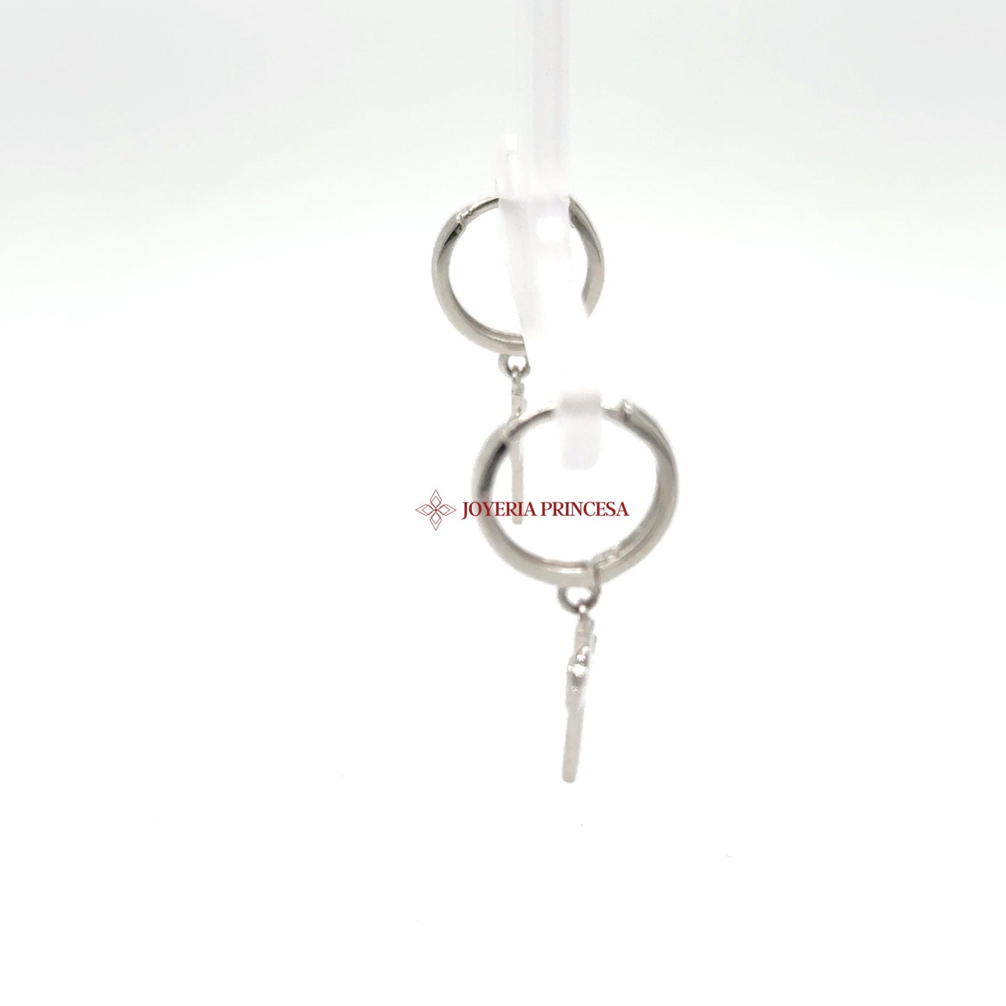 14K White Gold Cross Dangle Hoop Earrings