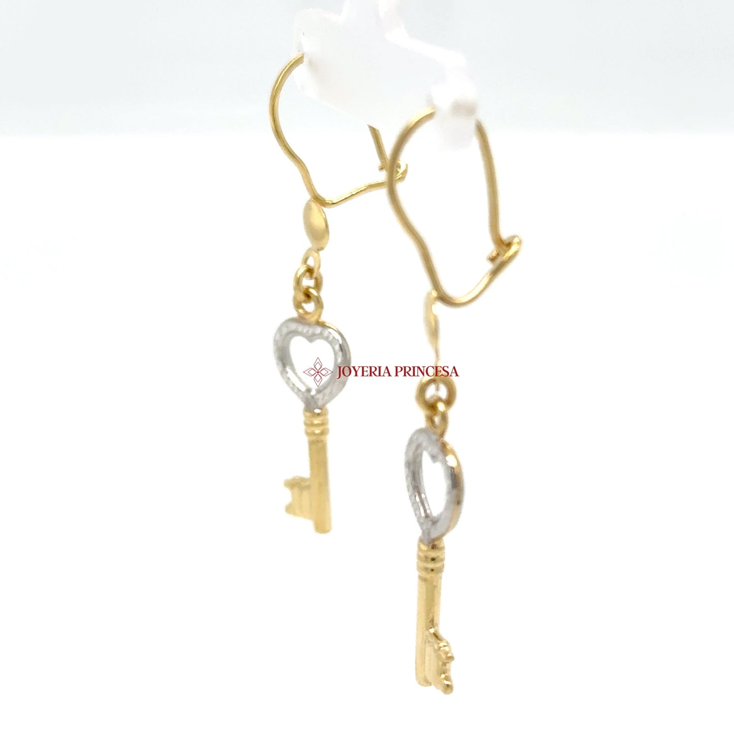 14K Two-Tone Key Dangle Earrings