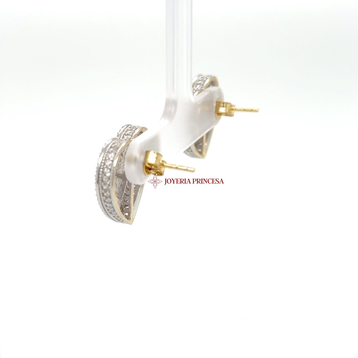 14K White Gold Heart Diamond-Inspired Stud Earrings