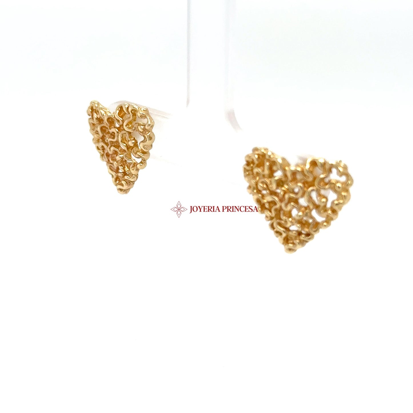 14K Yellow Gold Filigree Heart Earrings
