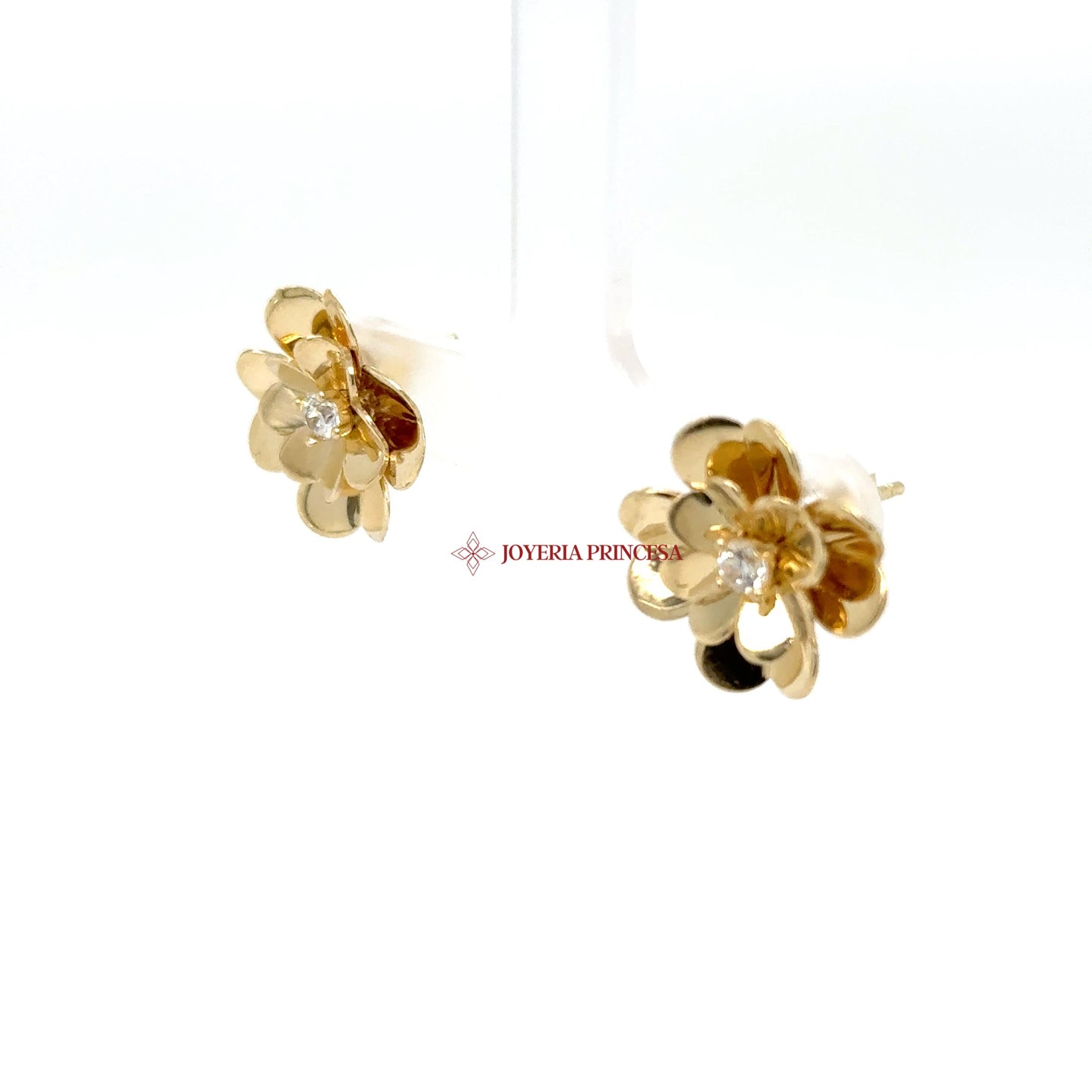 14K Yellow Gold Floral Diamond-Inspired Earrings