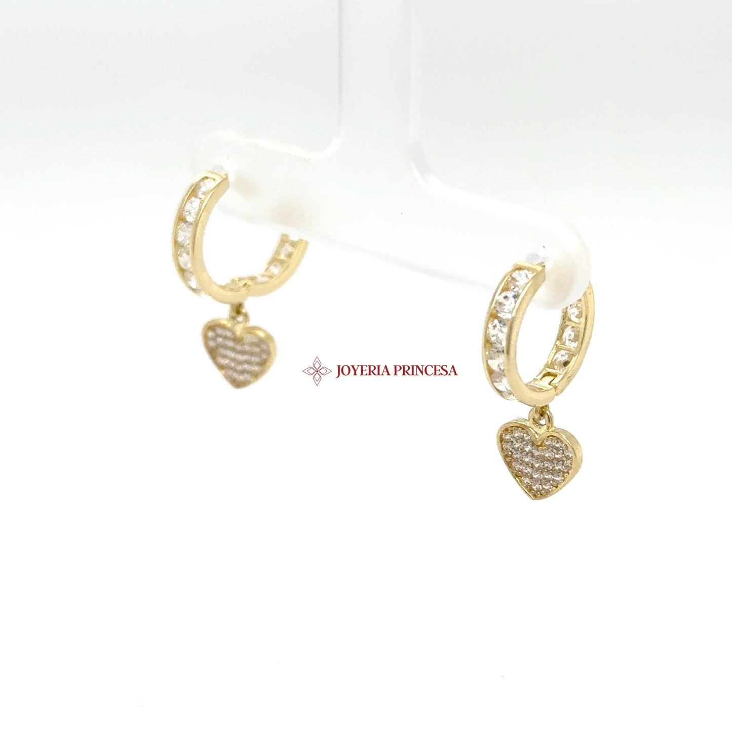 14K Gold Hoop Earrings with Heart Dangles
