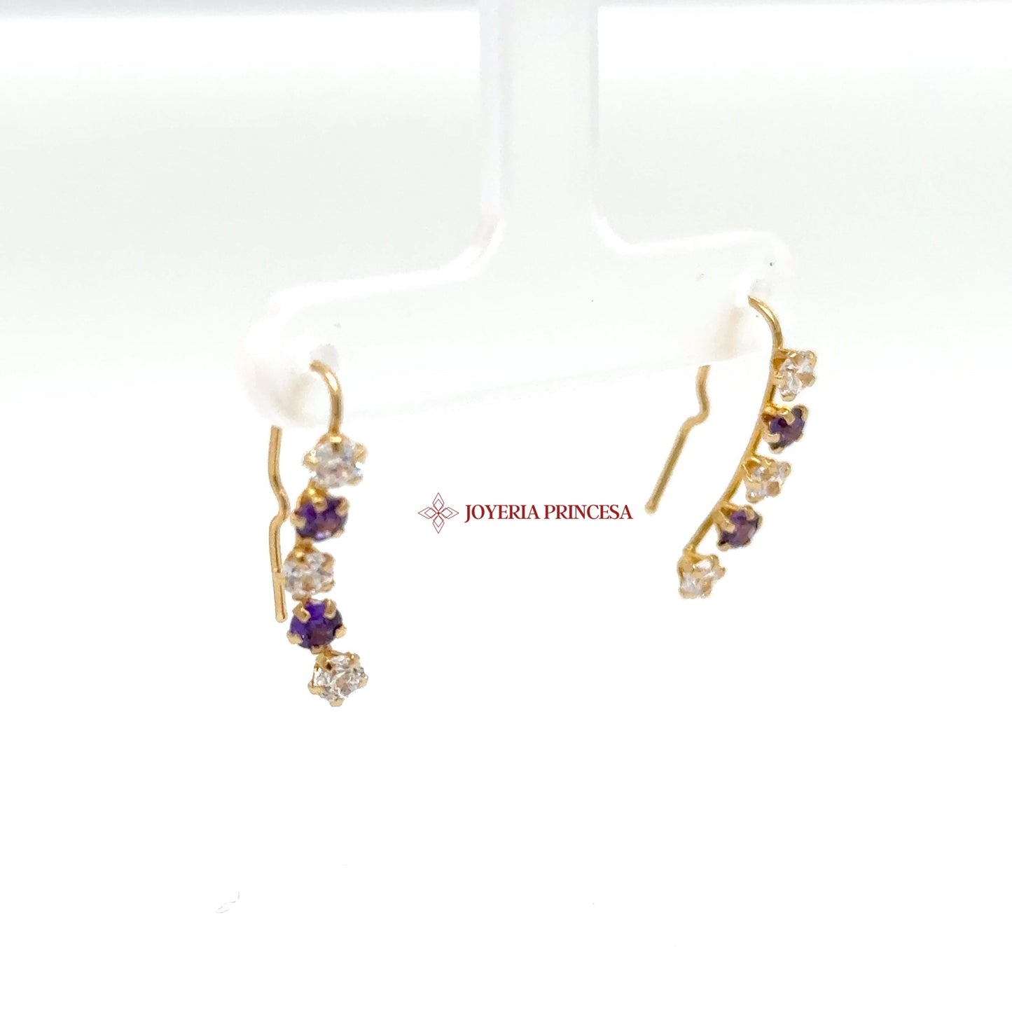 14K Gold Amethyst & Diamond-Inspired Climber Earrings