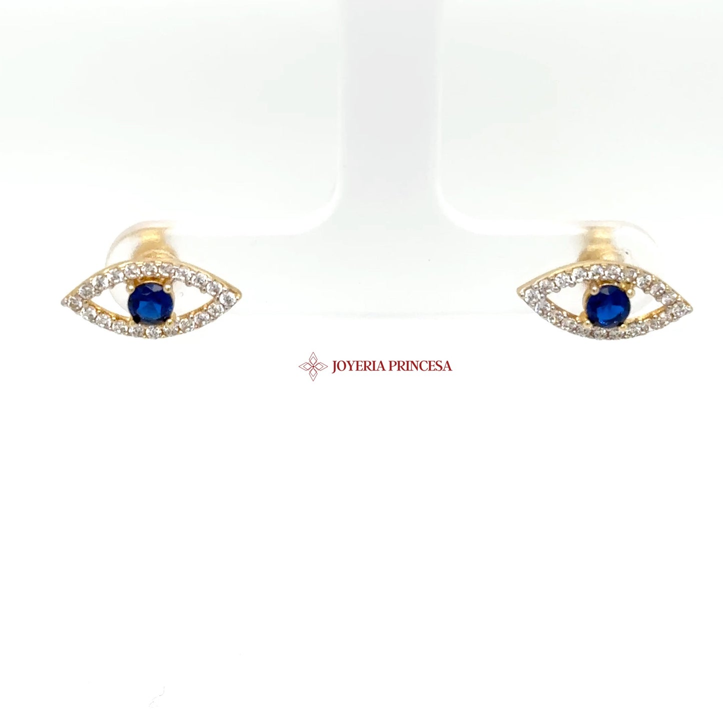 14K Gold Evil Eye Sapphire-Inspired Earrings