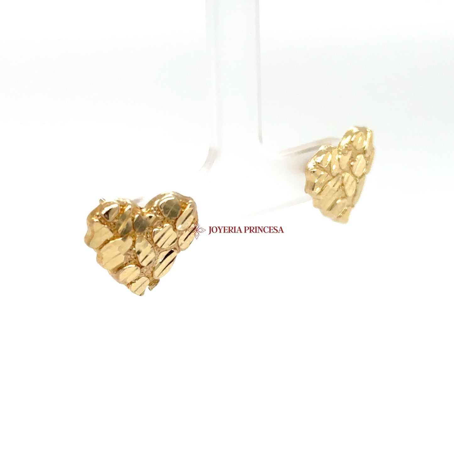 14K Yellow Gold Heart Nugget Stud Earrings