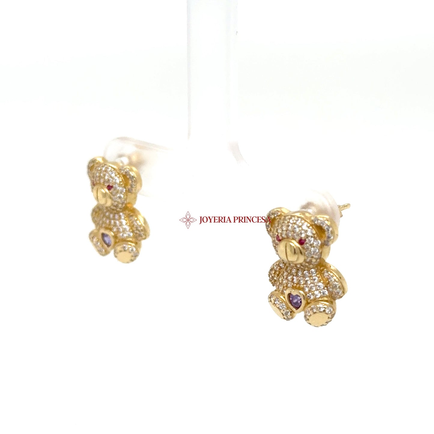 14K Gold Teddy Bear Diamond-Inspired Earrings