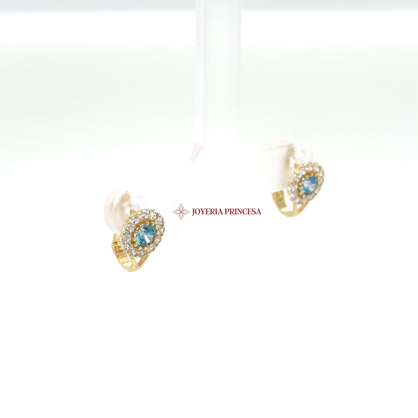 14K Gold Round Blue Topaz-Inspired Earrings