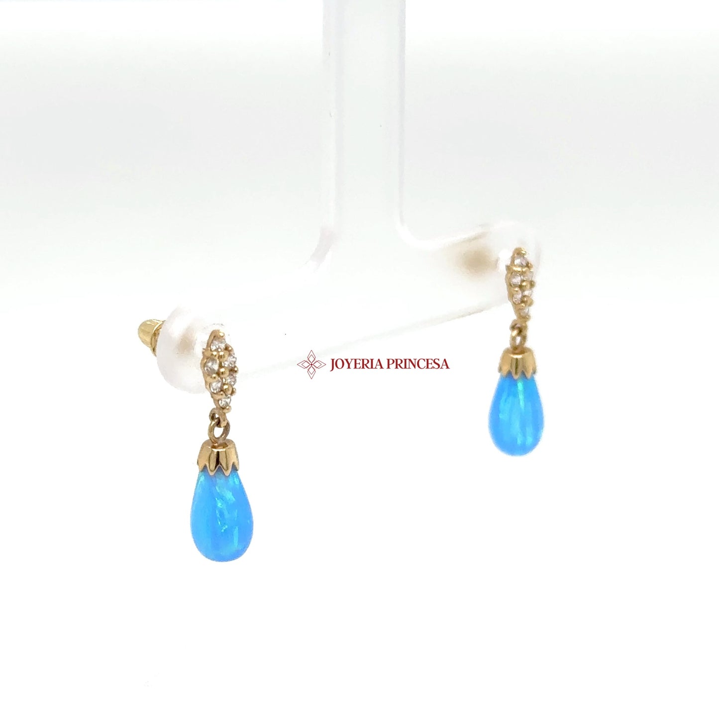 14K Gold Blue Opal Drop Earrings