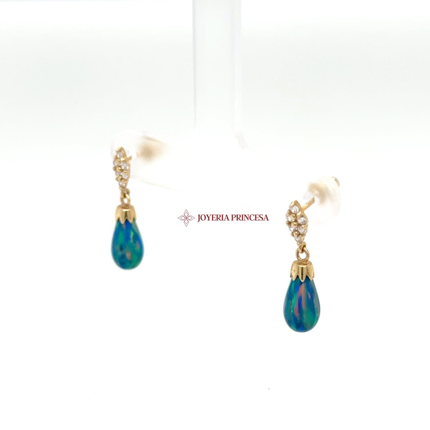 14K Gold Green Opal Drop Earrings
