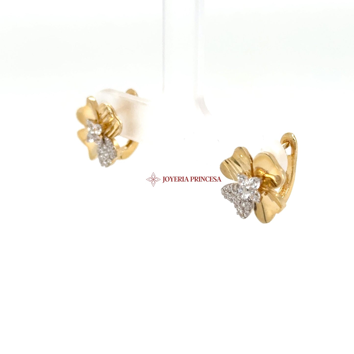 14K Gold Flower Stud Earrings with CZ Stones