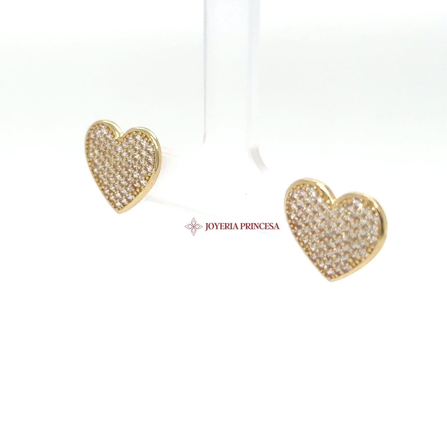14K Gold Heart Stud Earrings with Cubic Zirconias