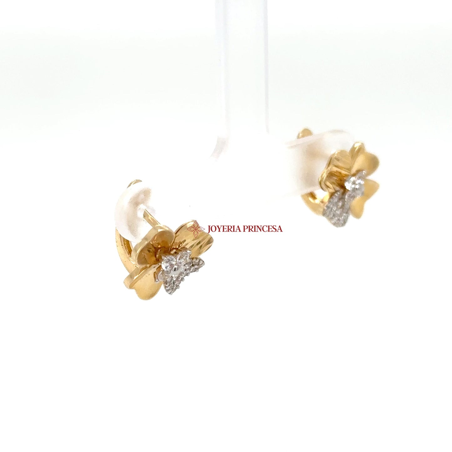 14K Gold Flower Stud Earrings with CZ Stones (UN-0739)