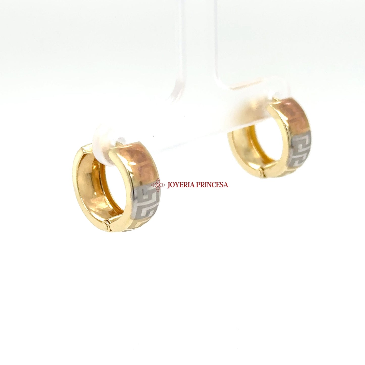 14K Two-tone Huggie Earrings with CZ Stones