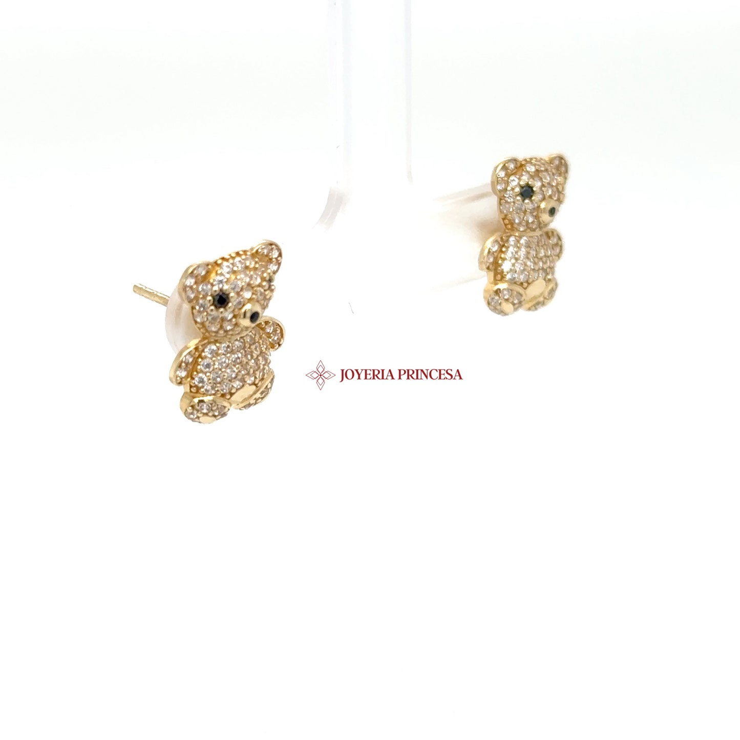 14K Gold Bear Stud Earrings with CZ Stones